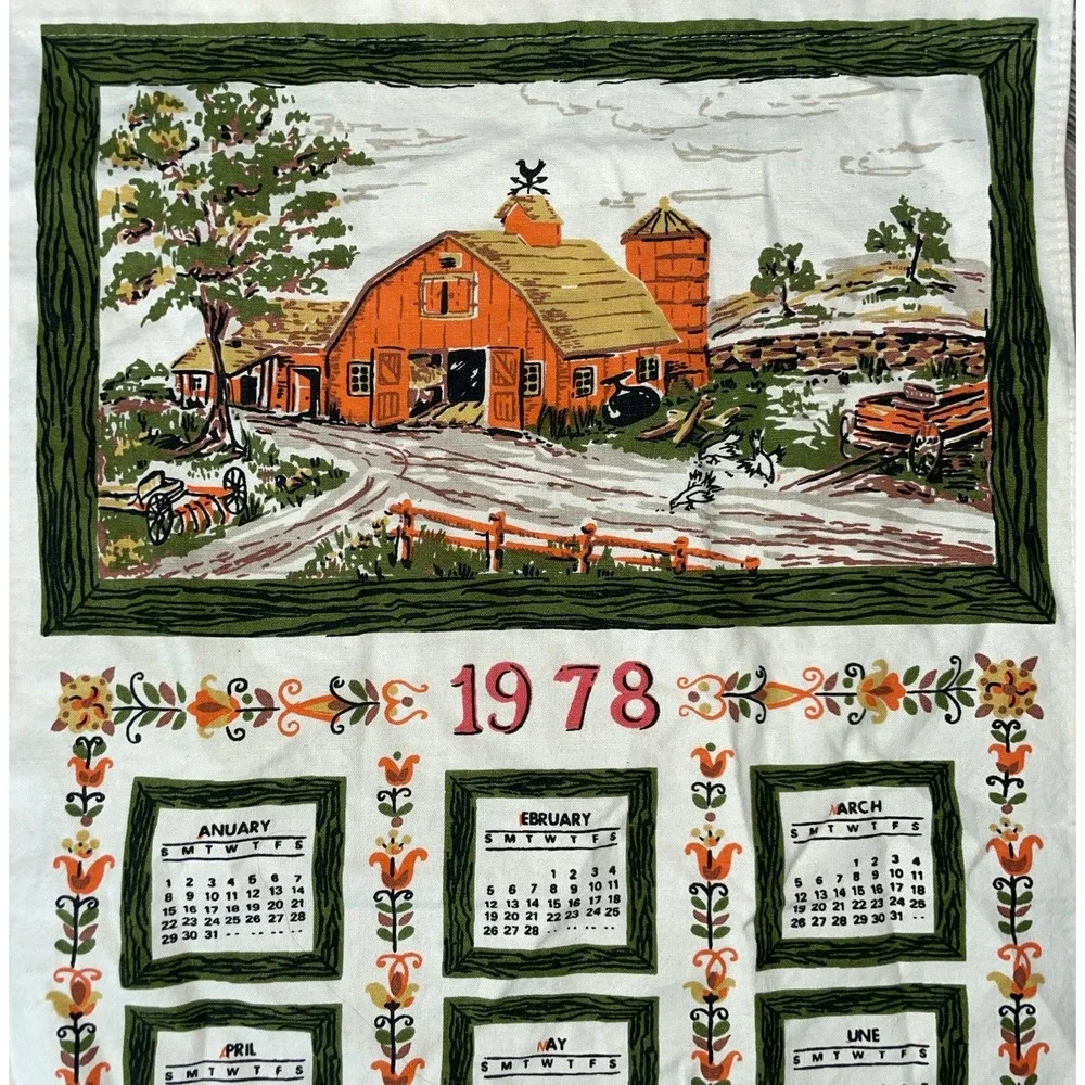 Vintage‎ Linen Tea Towel Calendar 1978 Farm Scene